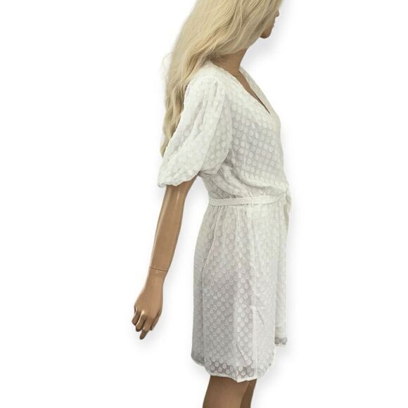 FRAICHE By J Swiss Dot Faux Wrap Minidress In White Size Large NEW - Picture 8 of 15